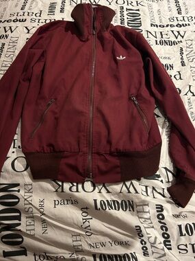 Vintage 1990 adidas Maroon Bomber Jacket with Trefoil Logo